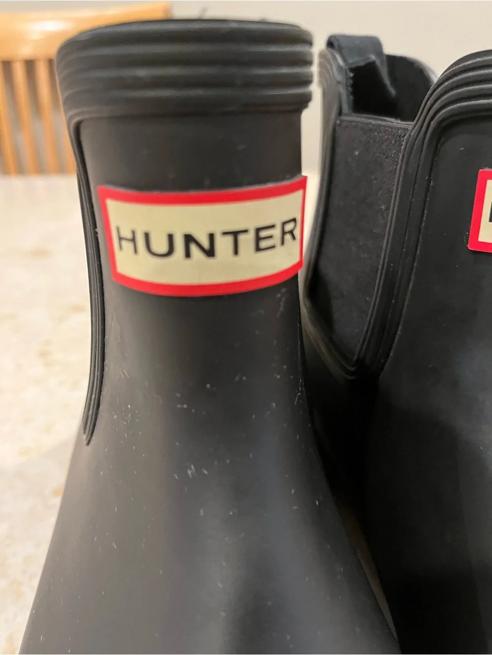 Hunter Black Chelsea Short Rain Boots with Logo Trim
